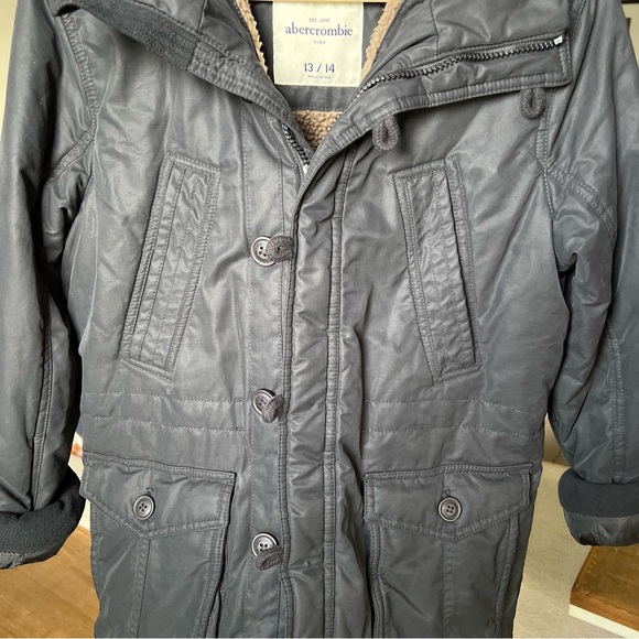Abercrombie Kid’s Black Sherpa Lined Coat Size 13/14 - Picture 6 of 16